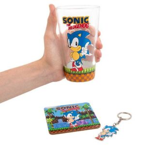 Set porte-clés, verre et sous-verre Sonic The Hedgehog retrogaming older games oldergames.fr