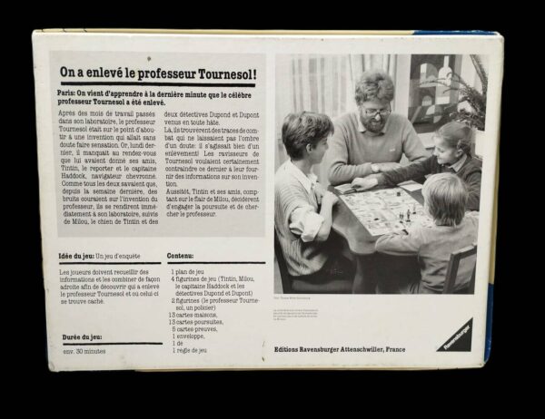 Tintin : Qui a enlevé le professeur Tournesol ? jeu de société vintage jeu éducatif jeu d'adresse retrogaming oldergames.fr older games normandie nostalgique